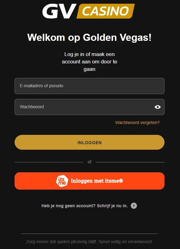 Registratie bij GOLDEN VEGAS CASINO