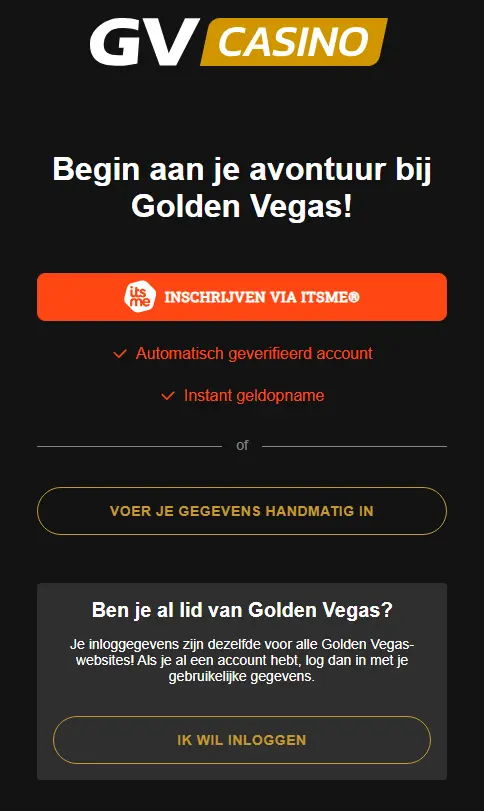 Inloggen bij GOLDEN VEGAS CASINO